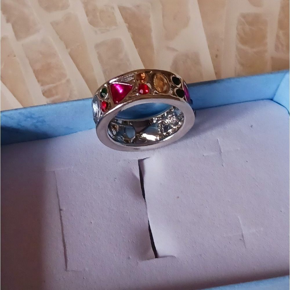 STERLING SILVER Gemstone Wide Band Ring - Size 7, 8